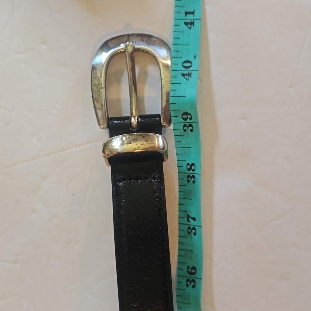 Mens Premium Black leather Silver emblem & buckle Golf Belt Vintage Sz.34 - Picture 7 of 9